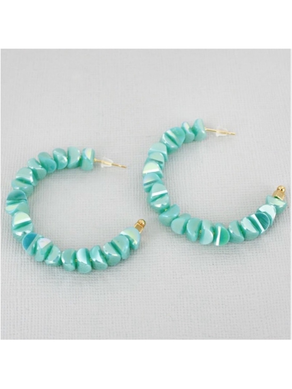 CLOSET CLEAR OUT! Aqua Iridescent Beaded Hoop Earrings
